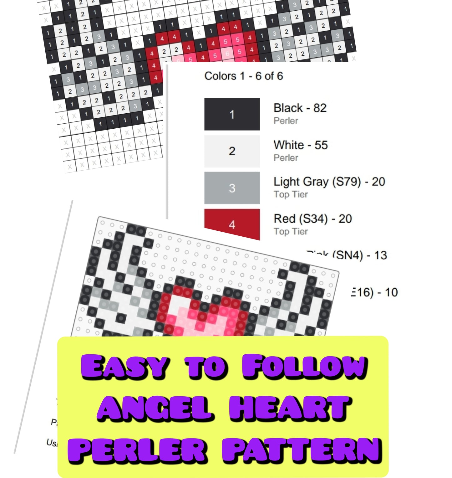 Angel Wings Heart Perler Pattern