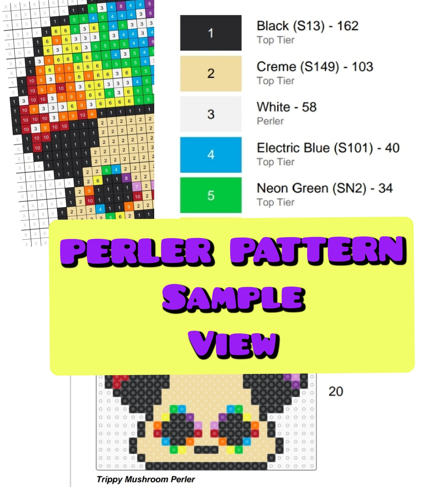 Trippy Mushroom Perler Pattern