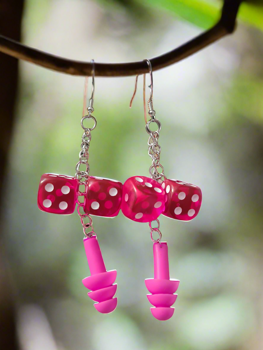 Pink Dice Earplug Earrings