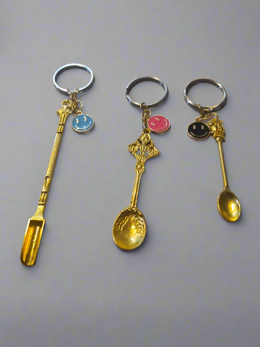 Gold Smiley Spoon Keyrings