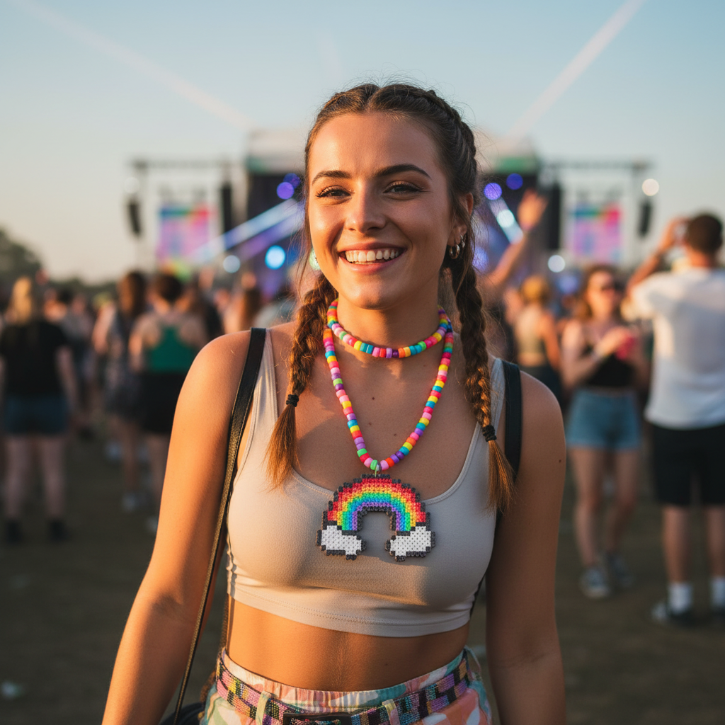 Necklaces collection image with rainbow kandi necklace