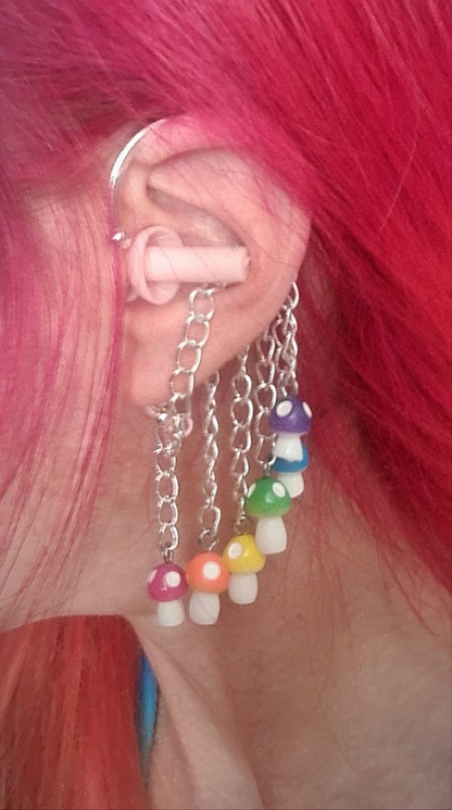 Rainbow Mushroom Earplug Earcuffs
