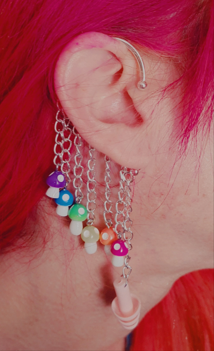 Rainbow Mushroom Earplug Earcuffs