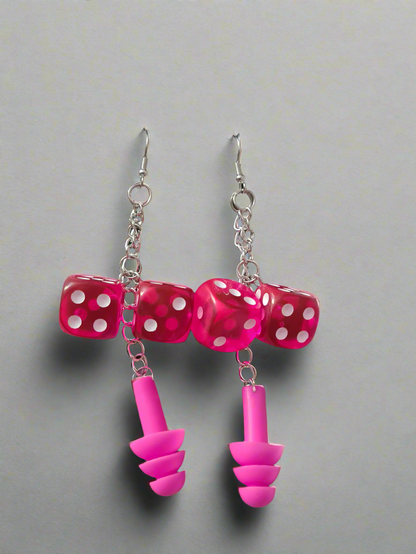 Pink Dice Earplug Earrings