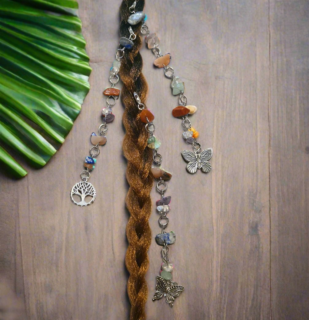 Chakra Stone Silver Hair Charms