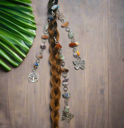 Chakra Stone Silver Hair Charms