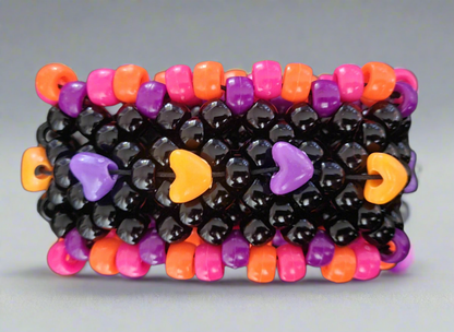 Black, Pink & Orange Kandi Cuff with Hearts
