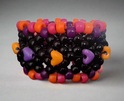 Black, Pink & Orange Kandi Cuff with Hearts