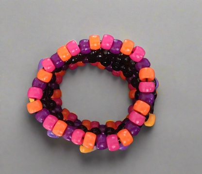 Black, Pink & Orange Kandi Cuff with Hearts