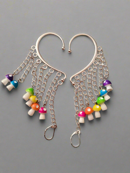 Rainbow Mushroom Earplug Earcuffs