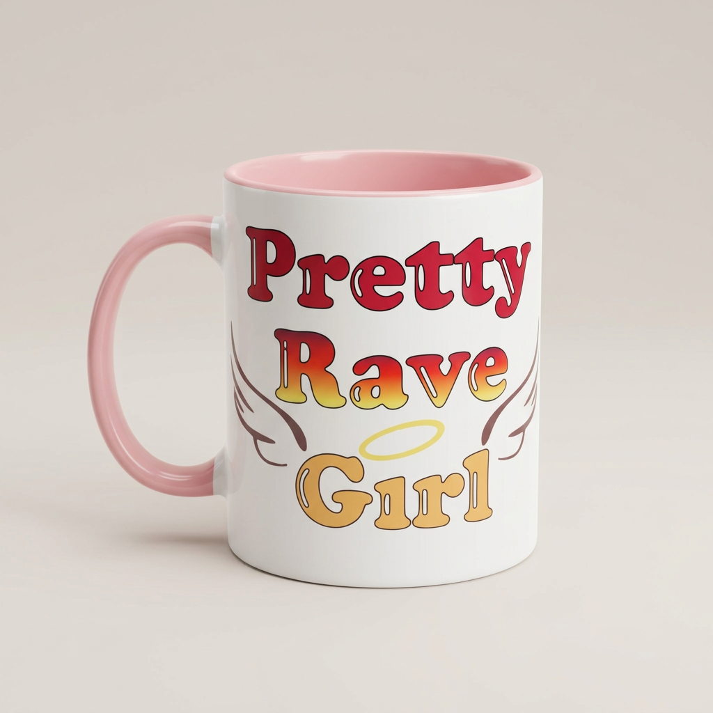 Pretty Rave Girl mug on a neutral studio background