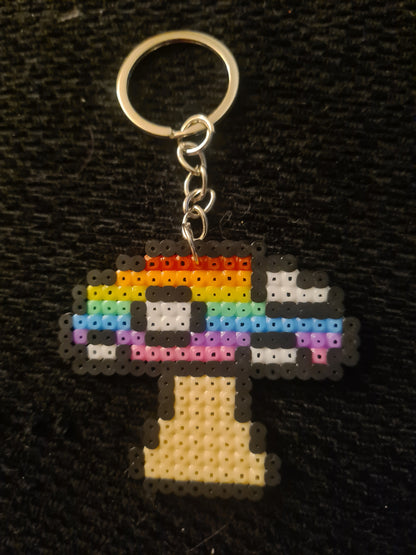 Rainbow Rave Kandi Perler Keyrings - Handmade EDM Festival Accessories