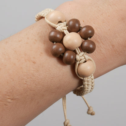 Handmade Beaded Flower Macrame Bracelet – Eco-Friendly Wooden Bead Festival Jewellery
