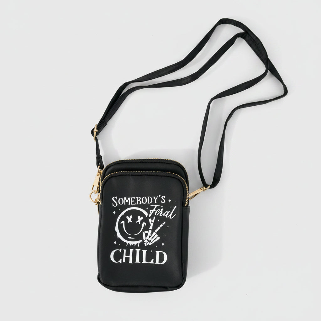 Somebody's Feral Child Festival Crossbody Bag | Gold Zip Rave Bag | FestEssential Treasures
