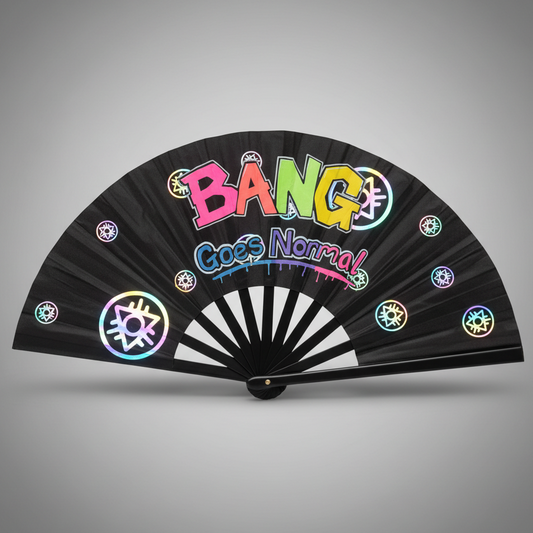 Reflective UV Reactive Rave Fan – Boomtown Festival Hand-Painted Clack Fan