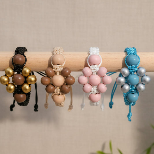 Handmade Beaded Flower Macrame Bracelet – Eco-Friendly Wooden Bead Festival Jewellery