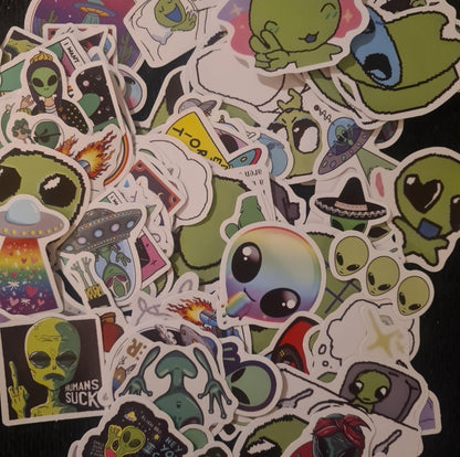 Alien Sticker Set – 10 High-Gloss Vinyl Stickers | FestEssential Treasures