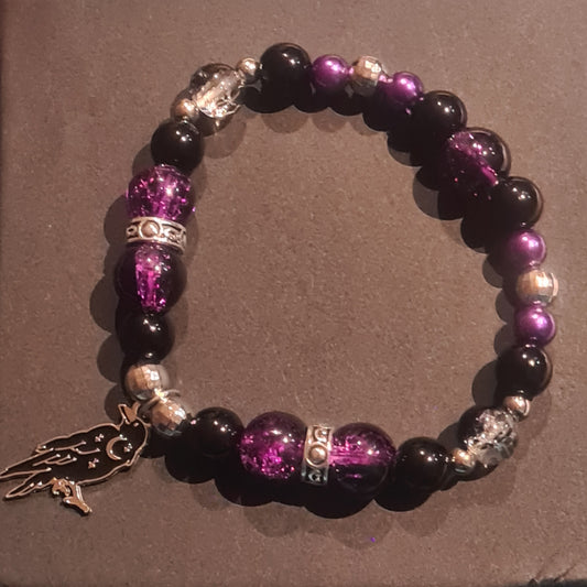 Starry Night Crow Glass Bead Bracelet