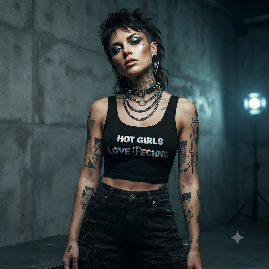 Hot Girls Love Techno Holographic Cropped Top