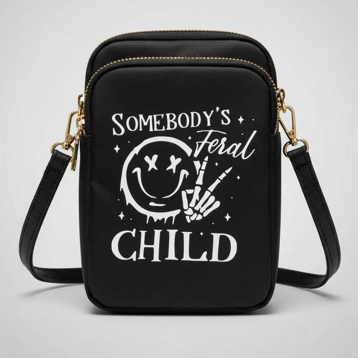 Somebody's Feral Child Festival Crossbody Bag | Gold Zip Rave Bag | FestEssential Treasures