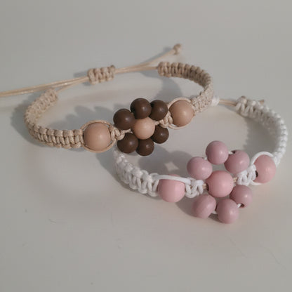 Handmade Beaded Flower Macrame Bracelet – Eco-Friendly Wooden Bead Festival Jewellery