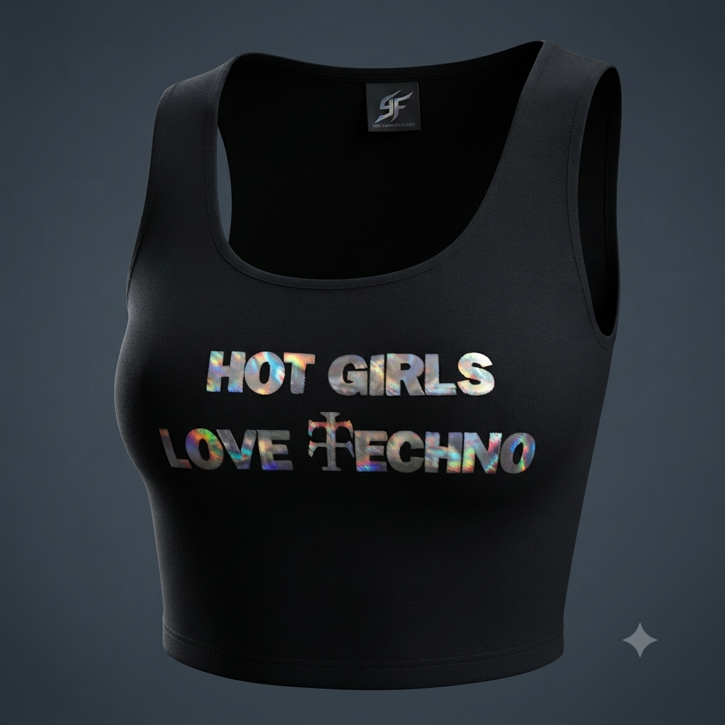 Hot Girls Love Techno Holographic Cropped Top