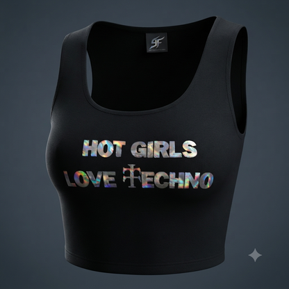 Hot Girls Love Techno Holographic Cropped Top