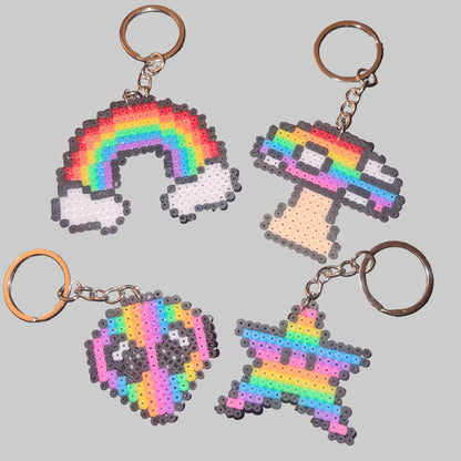 Rainbow Rave Kandi Perler Keyrings - Handmade EDM Festival Accessories