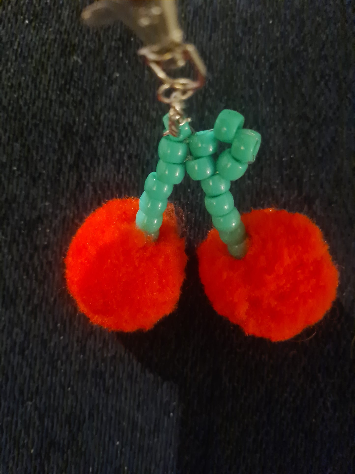 PomPom Cherry Kandi Keychain - Handmade Festival Bag Charm