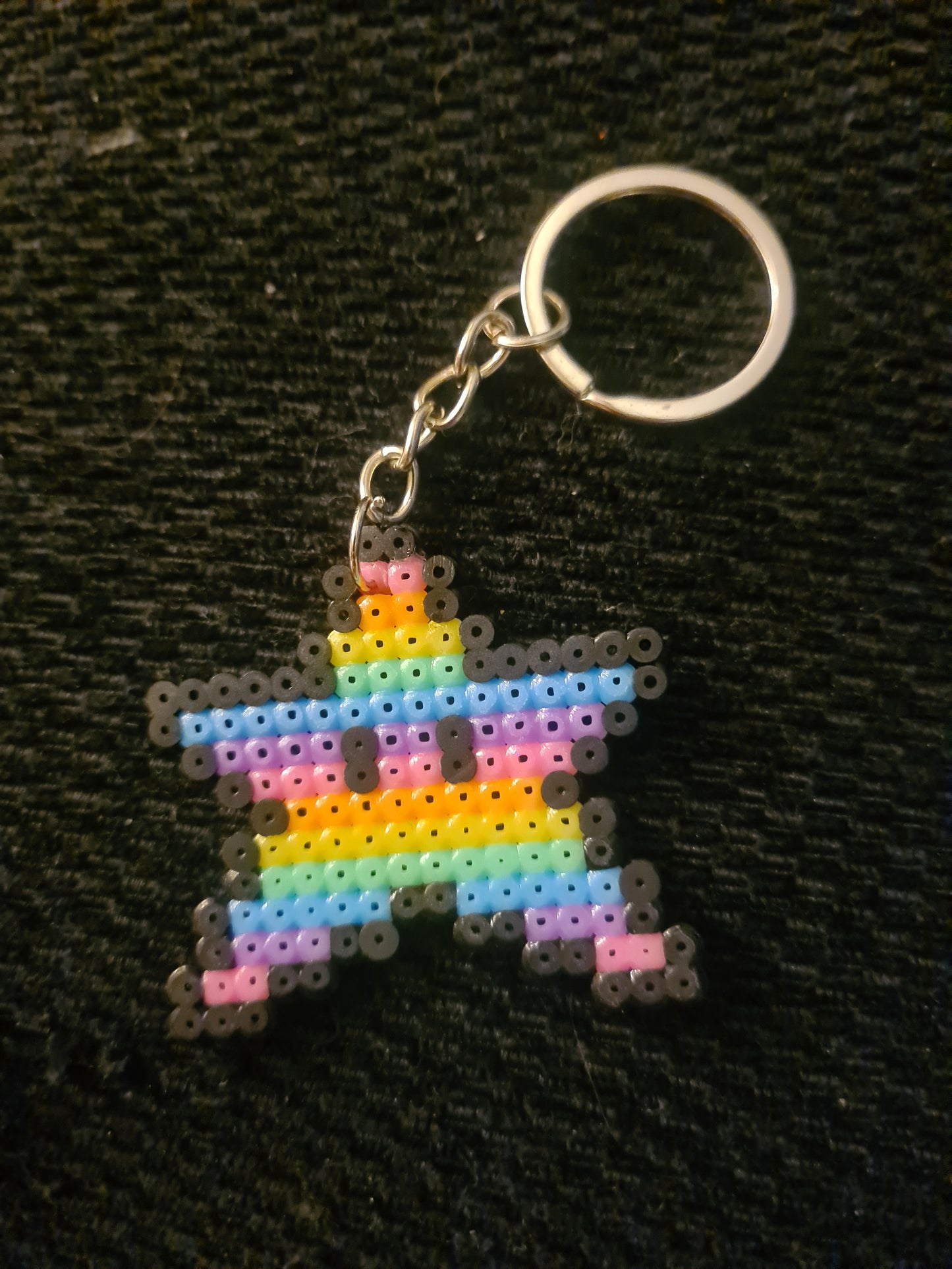 Rainbow Rave Kandi Perler Keyrings - Handmade EDM Festival Accessories