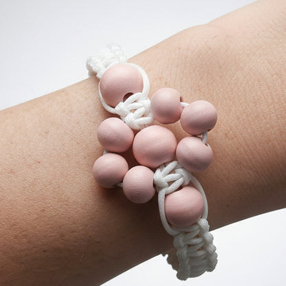 Handmade Beaded Flower Macrame Bracelet – Eco-Friendly Wooden Bead Festival Jewellery