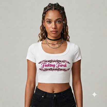 Fucking Feral White Cropped Rave Top