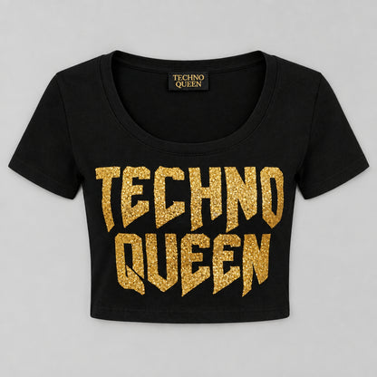 Techno Queen Gold Glitter Crop Top