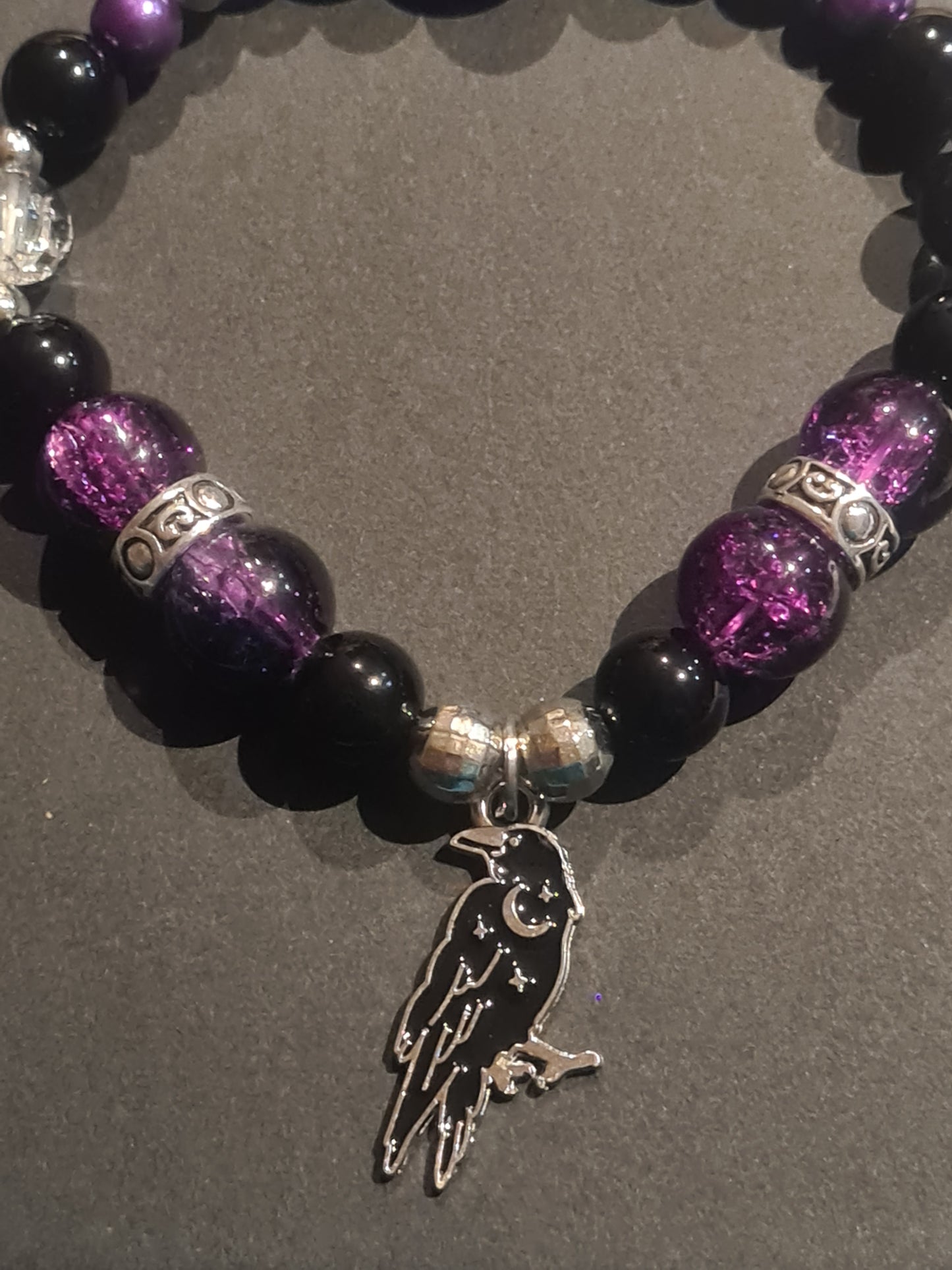 Starry Night Crow Glass Bead Bracelet