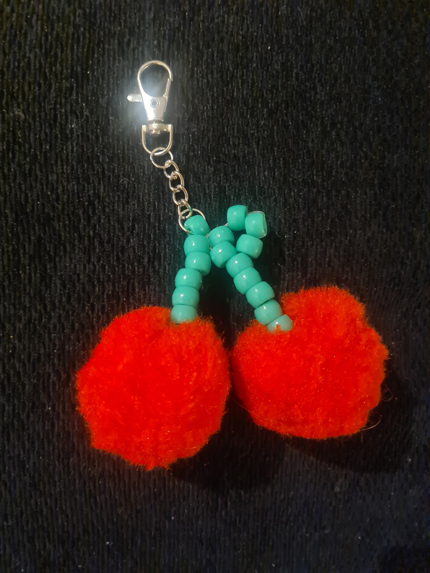 PomPom Cherry Kandi Keychain - Handmade Festival Bag Charm