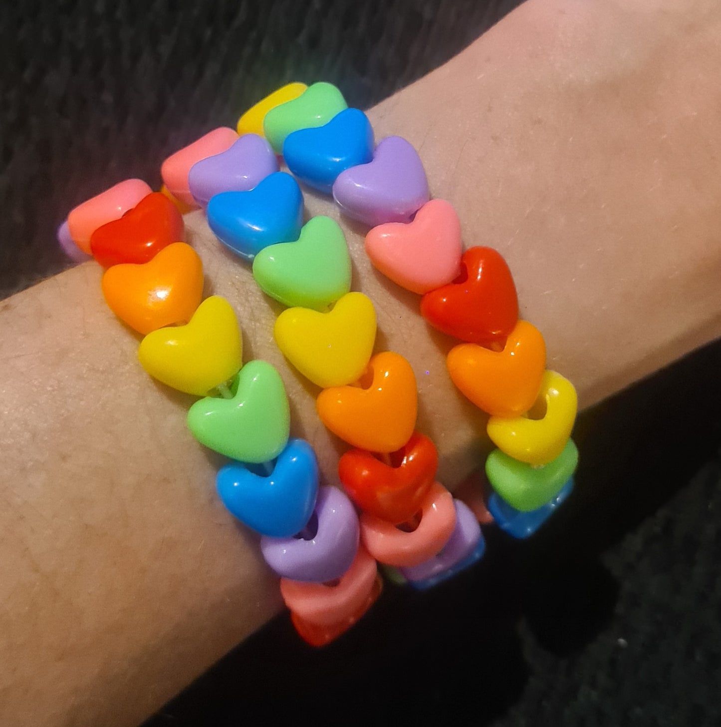 Rainbow Heart Kandi Bracelets - Handmade Festival Rave Accessory