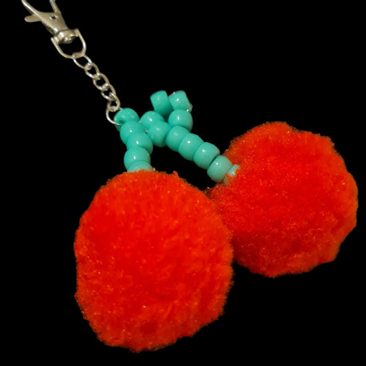 PomPom Cherry Kandi Keychain - Handmade Festival Bag Charm