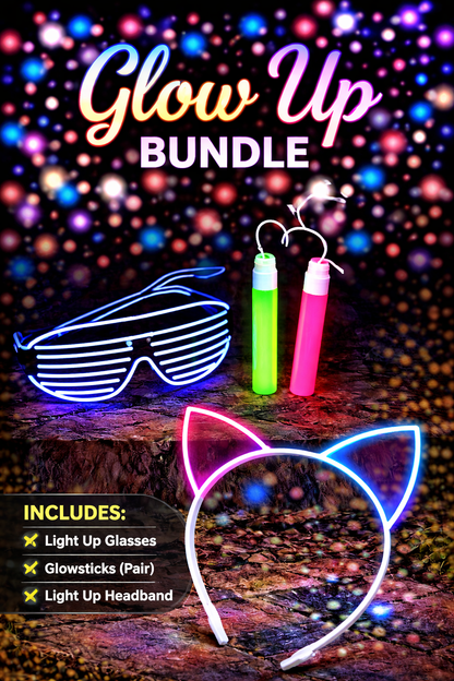 Glow Up Festival Bundle – Light Up Glasses, Headband & Glowsticks