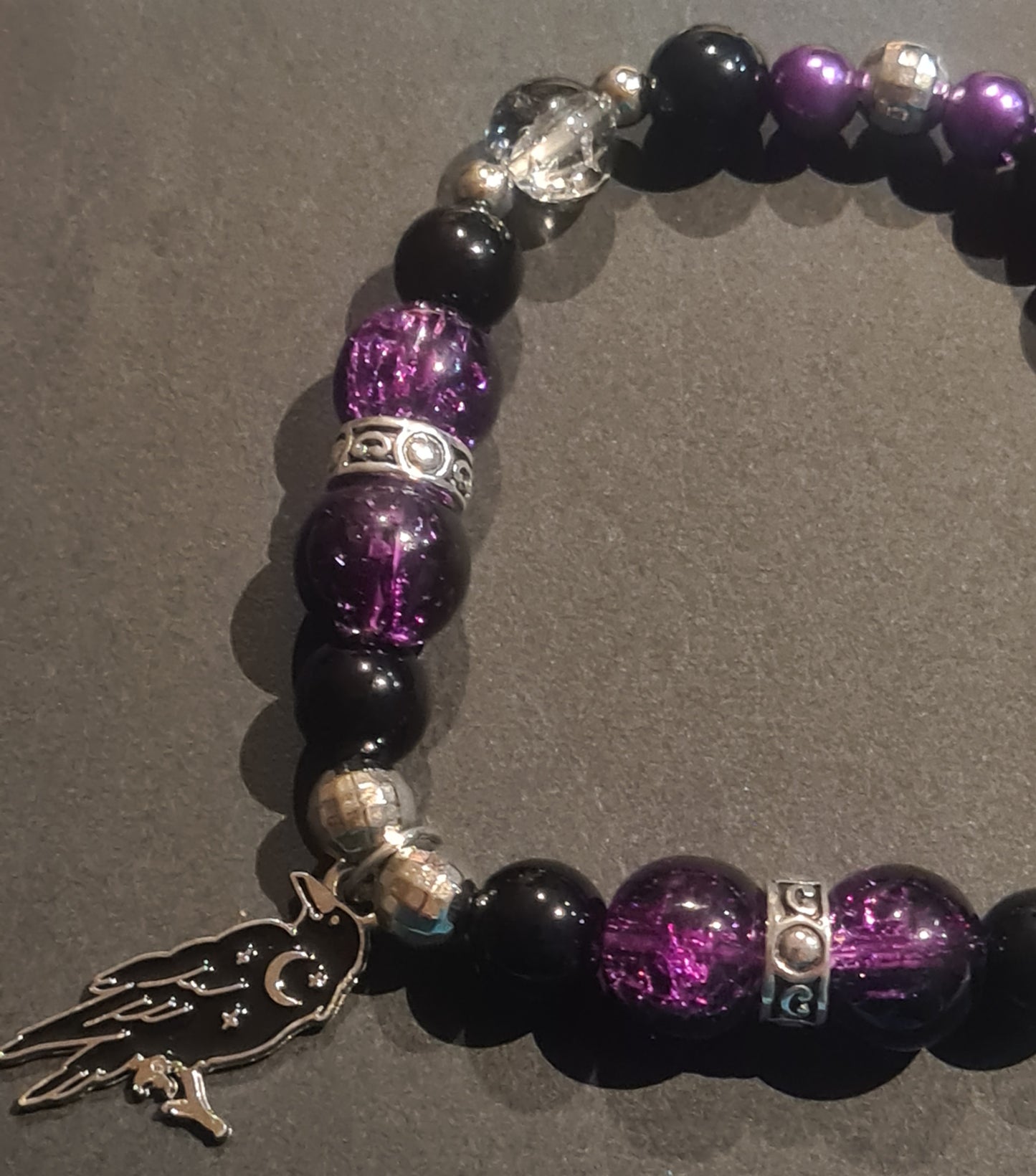 Starry Night Crow Glass Bead Bracelet