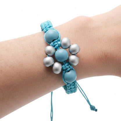 Handmade Beaded Flower Macrame Bracelet – Eco-Friendly Wooden Bead Festival Jewellery