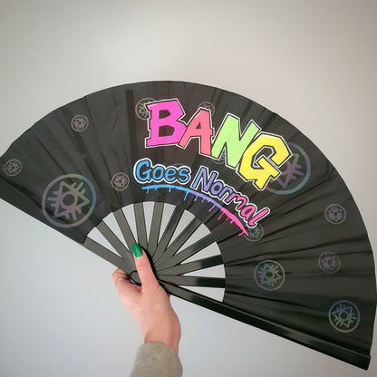 Reflective UV Reactive Rave Fan – Boomtown Festival Hand-Painted Clack Fan
