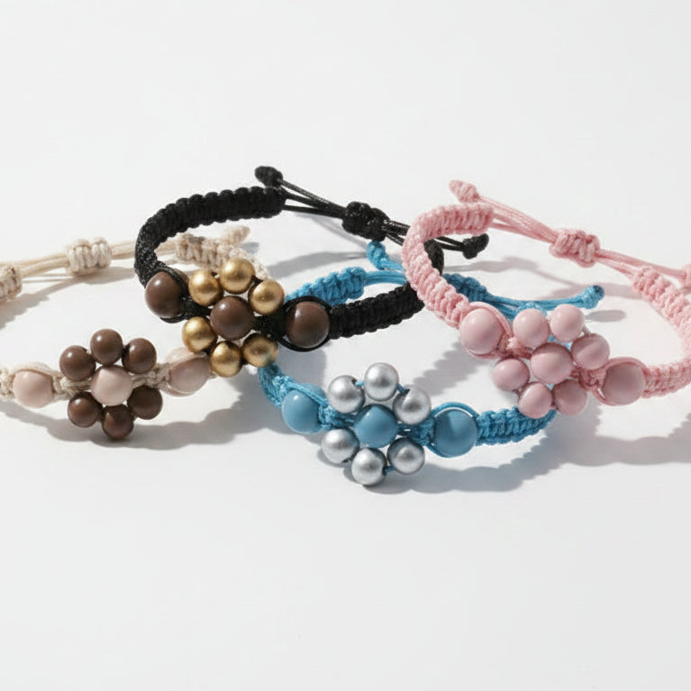 Handmade Beaded Flower Macrame Bracelet – Eco-Friendly Wooden Bead Festival Jewellery