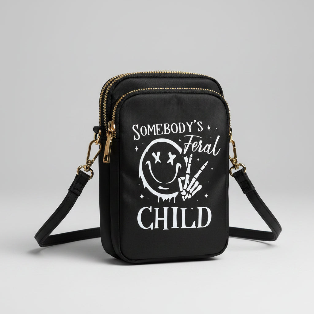 Somebody's Feral Child Festival Crossbody Bag | Gold Zip Rave Bag | FestEssential Treasures