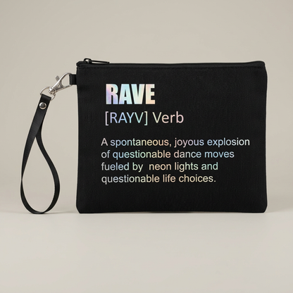 Square studio product photo of the black RAVE wristlet bag